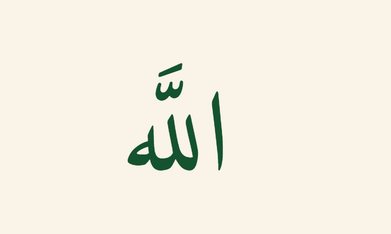 The name Allah in Naskh calligraphy in deep green on cream background