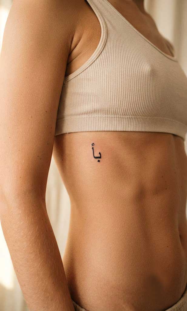 Ab (father) Arabic tattoo in Naskh calligraphy on ribcage