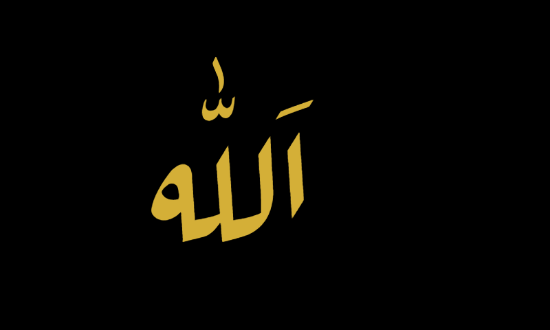 The name Allah in Diwani calligraphy in gold on black