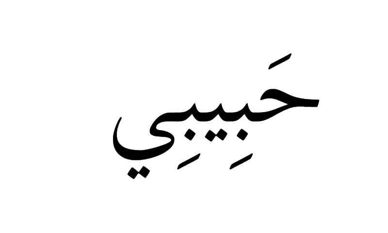 Habibi in Thuluth calligraphy in black on white background